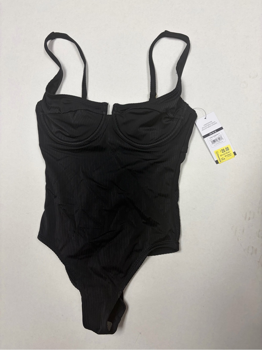 Black Ribbed Underwire One-Piece Swimsuit - Women